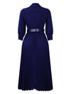 Spring V-Neck High Waist A-Line Dress with Matching Belt