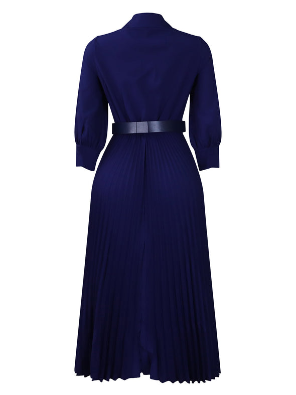 Spring V-Neck High Waist A-Line Dress with Matching Belt