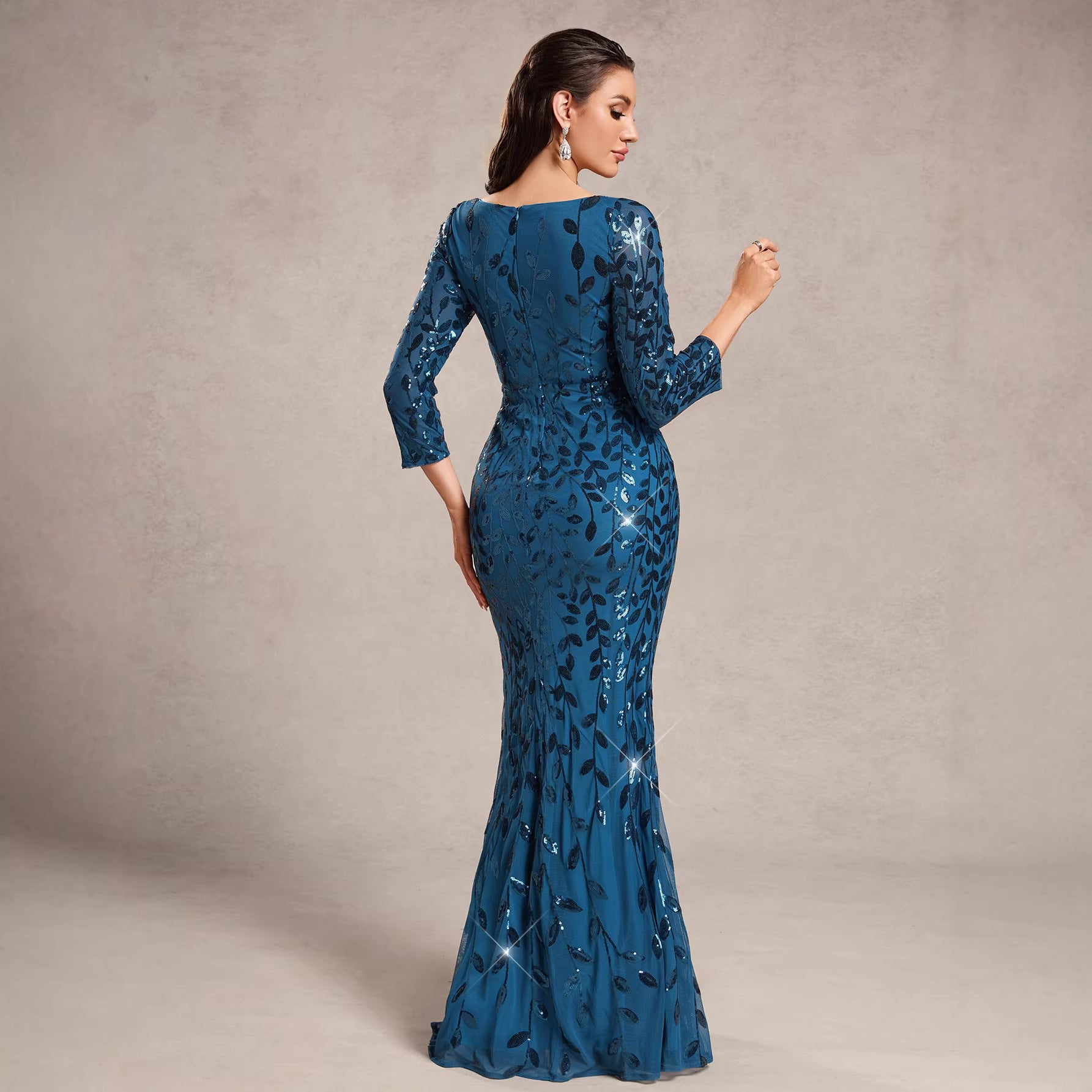 Elegant Sequin Embroidered Mermaid Evening Gown
