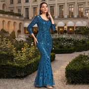 Elegant Sequin Embroidered Mermaid Evening Gown