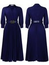 Spring V-Neck High Waist A-Line Dress with Matching Belt