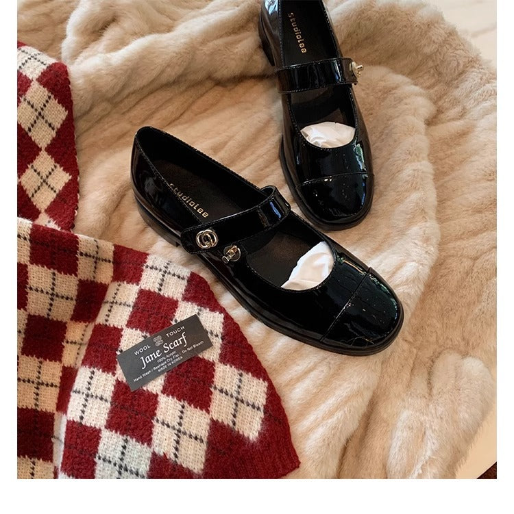 Women's Autumn and Winter Versatile Round Toe Strap Thick Heel Mary Jane Shoes