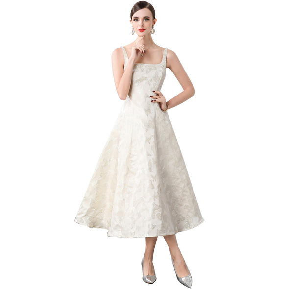 Elegant One-Shoulder Beige Midi Dress for Weddings Daily Office Summer