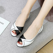 Timeless Colour Block Cutout Leather Peep Toe Womens Block Heel Shoes
