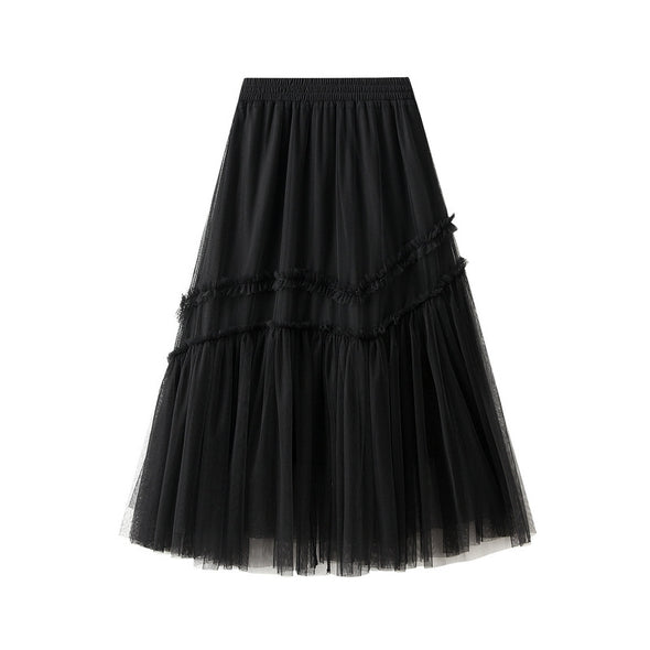 Women's Patchwork Mesh Skirt, Versatile Mid-length Skirt
