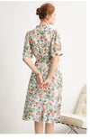 Women's Summer Silk Dress French Style Slim Printed Dress