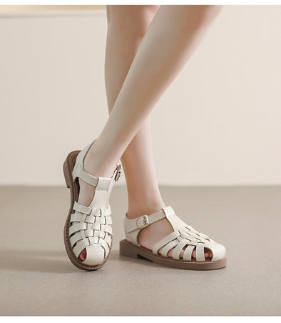 Summer Flat Sandals Large Retro Braided Thick Sole Toe Women's Shoes