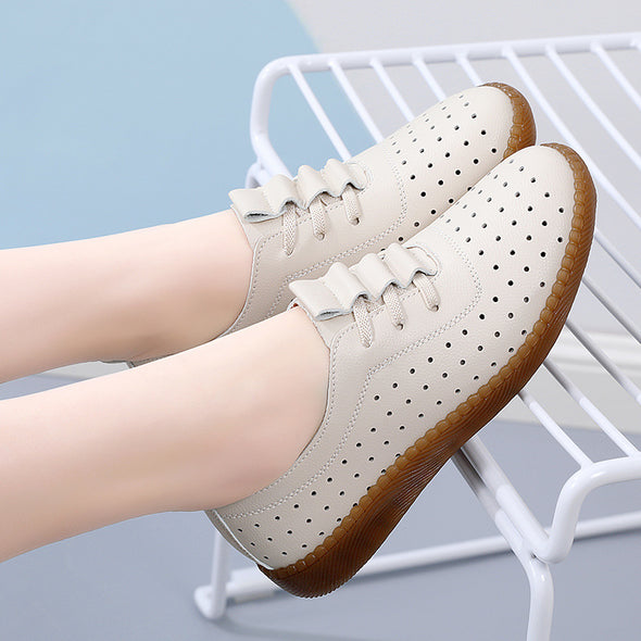 Genuine Leather Women's Soft Sole Hollow Anti-slip Casual Leather Shoes