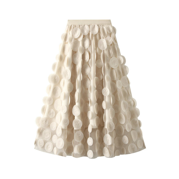 Heavy-duty 3D Polka Dot Mesh Midi Skirt