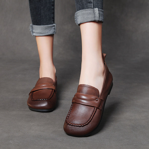 Retro Genuine Leather Tendon Soft Sole Flat Shoes Comfortable Flat Heel Women's Shoes