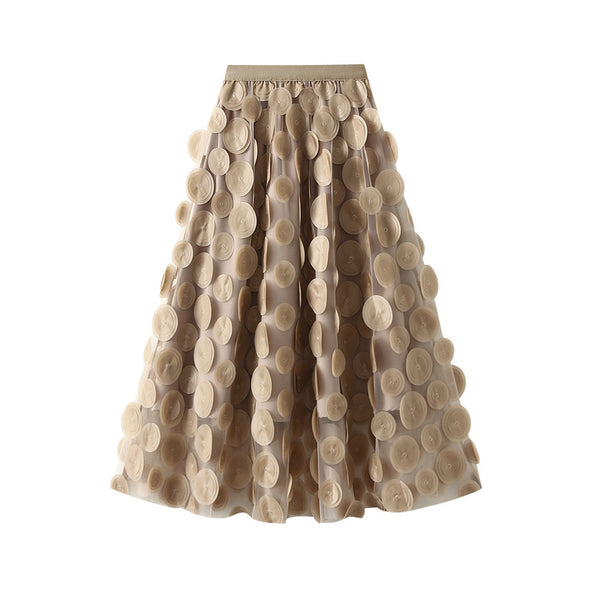 Heavy-duty 3D Polka Dot Mesh Midi Skirt