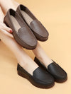 Women Leather Loafers with Cushioned Sole Slip-On Flats Low Heel Shoes