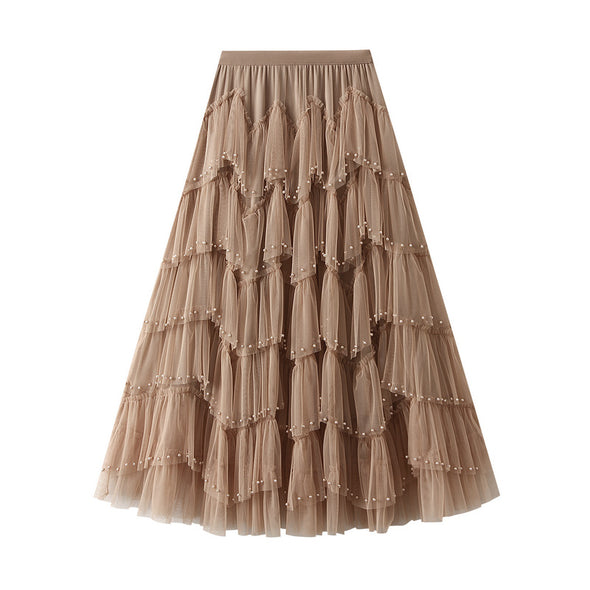 Beaded Mesh Skirt for Women High Waist Tutu Skirt