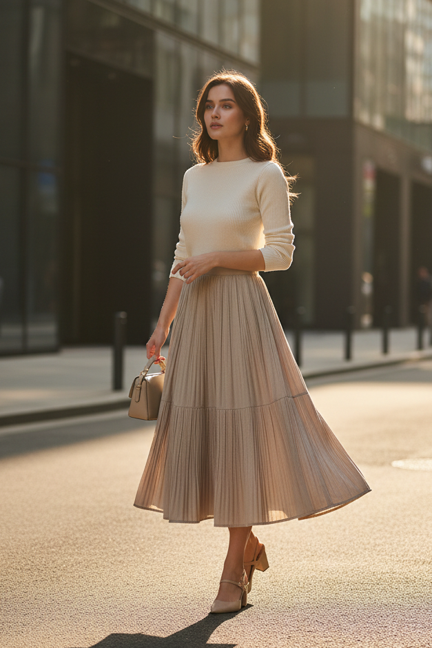 Autumn Retro Velvet Pleated Skirt for Women