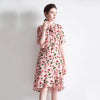 Ladies Silk Short Sleeve Mid Length Dress Crepe Chine Print Dress