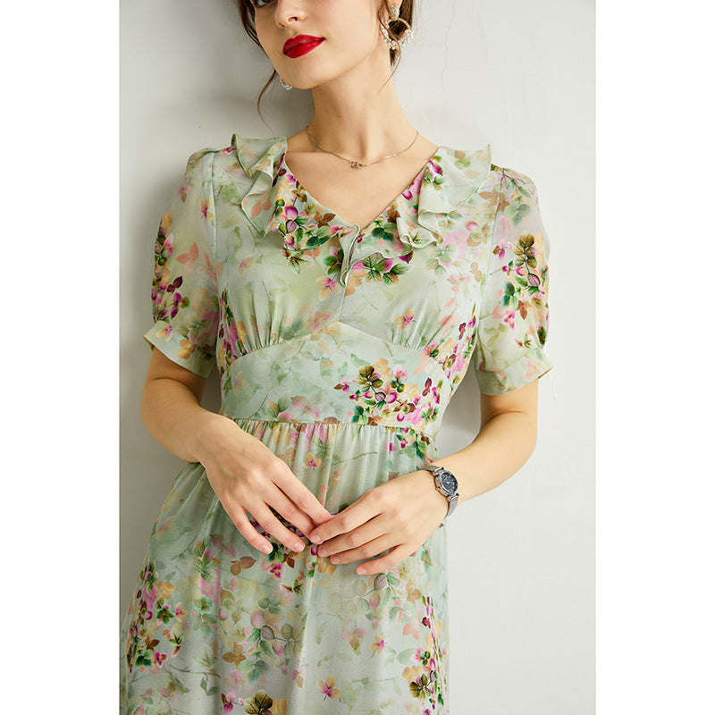 Women's Summer Mulberry Silk Dress Mid-length V-neck Fashion Slim Dre – Dresslittly Women's Summer Mulberry Silk Dress Mid-length V-neck Fashion Slim Dre – Dresslittly