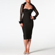 Autumn Women's Fur Collar Long Sleeve Slim Tube Dress