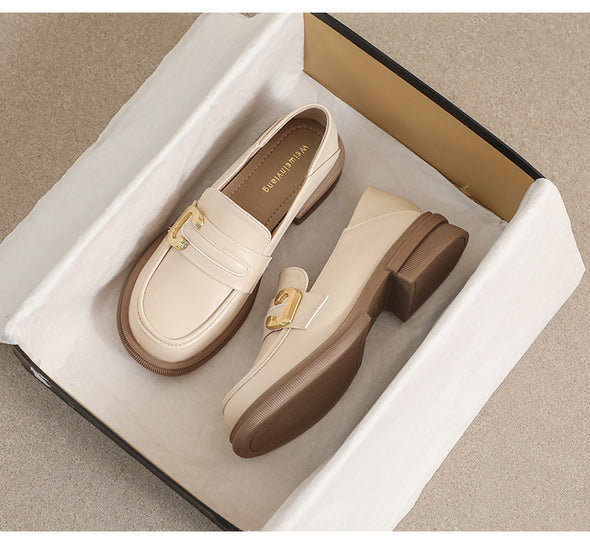 Thick-soled Loafers for Women Autumn and Winter Retro Soft-soled Thick-heeled Shoes