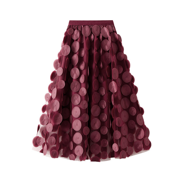 Heavy-duty 3D Polka Dot Mesh Midi Skirt