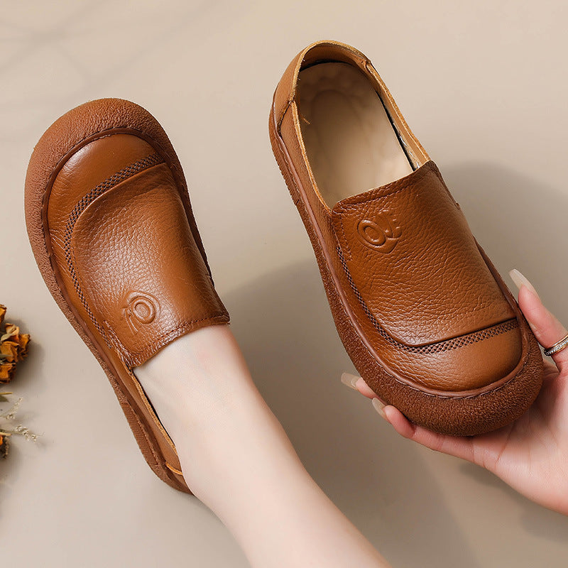 Classic Leather Loafers Women Wide Width Comfort Non-Slip Sole Arch Support