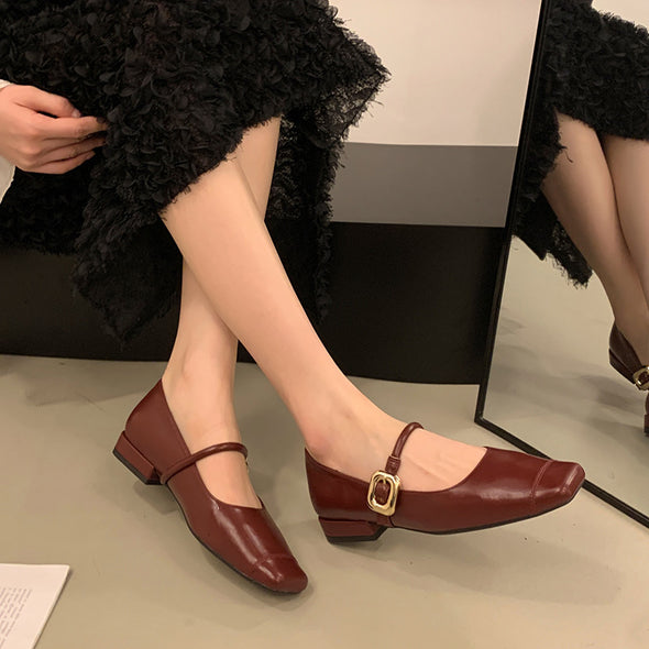 Retro Mary Jane Shoes Thick Heel Square Toe Women's Shoes