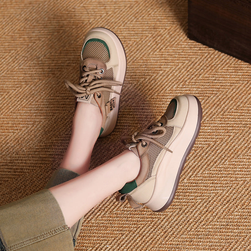 Platform Mesh Sneakers Women Lightweight Retro Lace Up Breathable