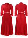 Spring V-Neck High Waist A-Line Dress with Matching Belt