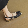 Leather Slingback Mary Jane Sandals for Women with Low Chunky Heel Shoes