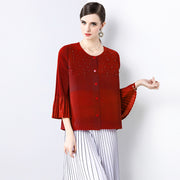 2025 Spring Summer Crinkled Short Jacket Loose Fit Plus Size Blouse with Beaded Cuffs