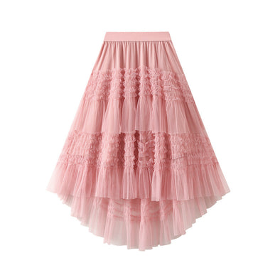 Irregular Solid Color Tutu Skirt with Mesh Skirt