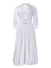 Spring V-Neck High Waist A-Line Dress with Matching Belt