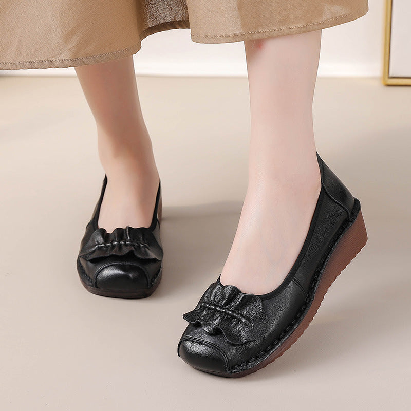 Comfort Womens Wide Toe Wedge Shoes Leather Spring Mature Soft Sole