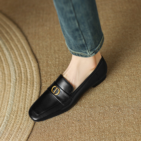 Daily Wear Womens Shoes Leather Loafers with Metal Buckle