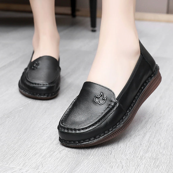 Genuine Leather Slip-On Flats for Women Soft Sole Non-Slip Everyday Shoes