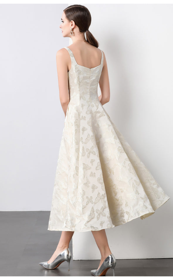 Elegant One-Shoulder Beige Midi Dress for Weddings Daily Office Summer