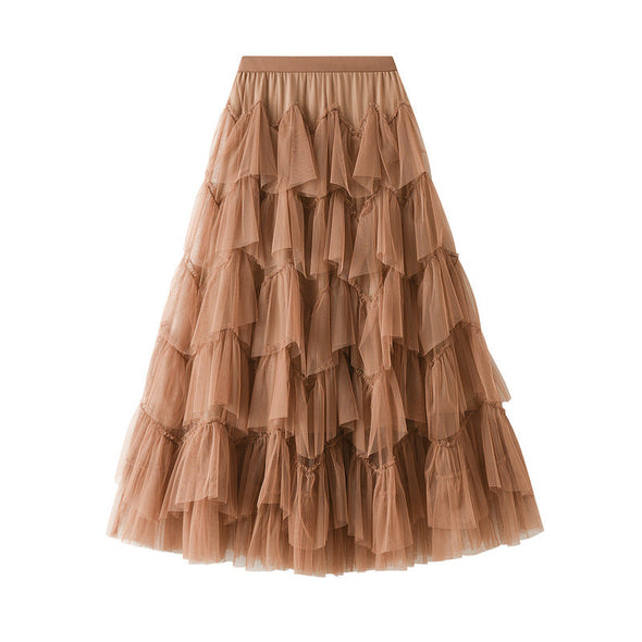 Spring New Mesh Long Skirt Design Skirt Versatile Mesh Splicing Skirt