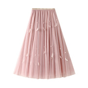 Mid-length Large Hem Skirt for Women Spring High Waist Feather Tutu Skirt