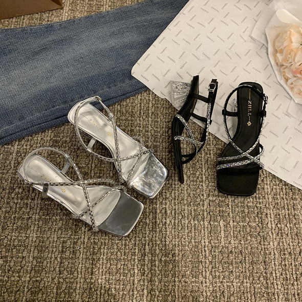 High Heel Transparent Women's Sandals Silver Crystal Women's Shoes