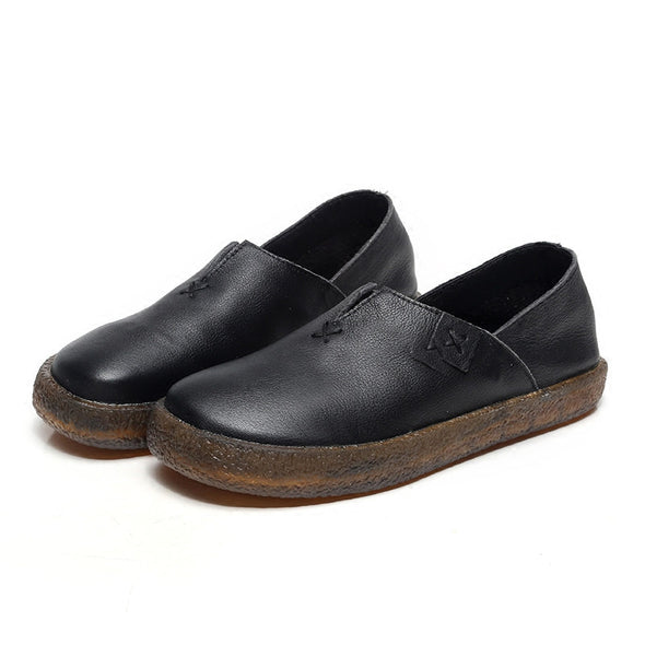 Women's Leather Round Toe Handmade Casual Shoes Retro Flat Shoes