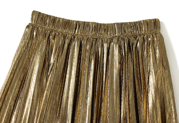 High-end Metallic Bright Silk Mid-length Skirt Spring and Autumn Pleated Skirt