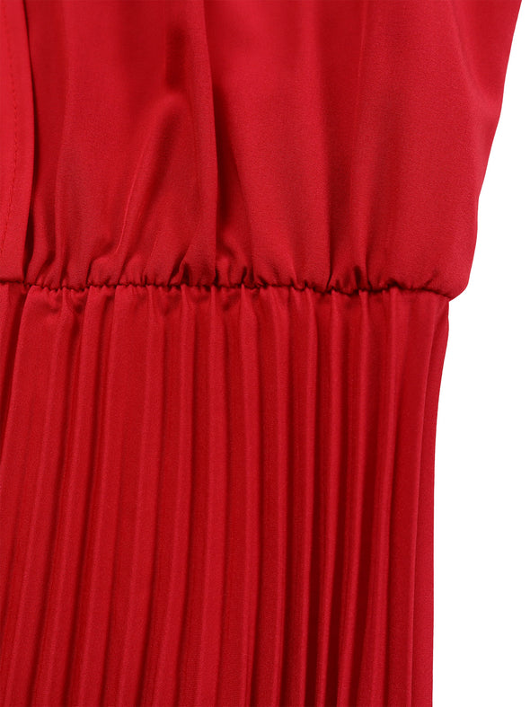 Spring V-Neck High Waist A-Line Dress with Matching Belt