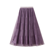 Women's Mesh Pleated Skirt Reversible A-line Skirt