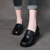 Retro Leather Chunky Heel Loafers Over Feet Soft Sole Handmade Women's Shoes