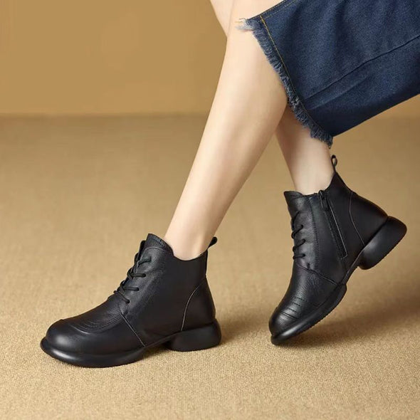 Autumn Leather Short Boots Thick Heel Non-slip Versatile Women's Shoes
