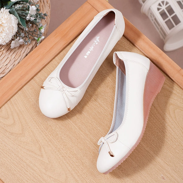 Women Genuine Leather Foldable Flats Soft Sole Non-Slip Loafers for Moms Plus Size