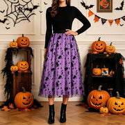 Women's Halloween Tulle Midi Skirt Flocked Print Witch Cost