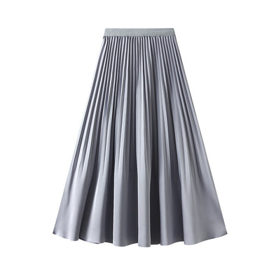 High Waist Pleated Satin Mid-length Skirt