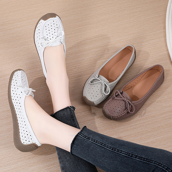 Summer Hollow Genuine Leather Women's Casual Flat Shoes