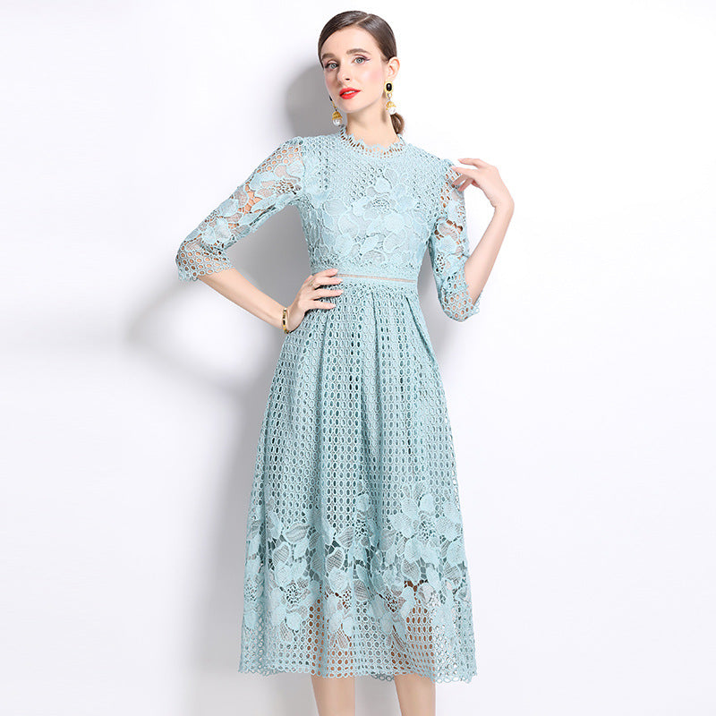 Timeless Breathable Guipure Lace Womens A Line Midi Dress