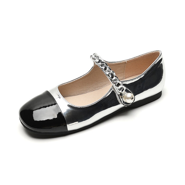 Pearl Buckle Mary Jane Flat Shoes for Women